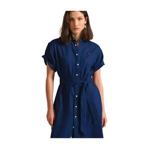 Polo Ralph Lauren Linen Short Sleeve Oxford Shirtdress Blue Womens Size L